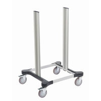 The TASKI Mini Chassis, Medium Base Frame (1 piece) from Diversey Deutschland GmbH & Co. OHG features four aluminum columns, a rectangular base frame, and swivel casters—ideal for professional cleaning equipment. Shown against a solid white background.