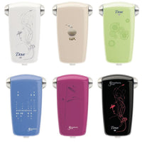 Six soap dispensers with unique plastic covers for customization from Diversey Deutschland GmbH & Co. OHG are arranged in two rows, featuring different patterns and colors for true customization (1 unit per plastic cover).