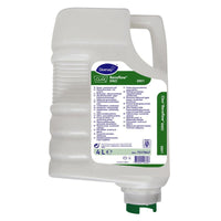 Une cartouche de 4 litres de Diversey Clax Revoflow ENZI 20X1, un booster tensioactif/enzymatique hautement concentré et sans phosphate destiné au système Revoflow de la société Diversey Deutschland GmbH & Co. OHG.