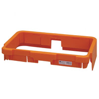 An orange TASKI Nano cover frame (75-110L) from Diversey Deutschland GmbH & Co. OHG, designed for the Nano Tucheimer holder 75-110L (double holder 7518886), features slits, a cutout, and a barcode label in one corner on a white background.