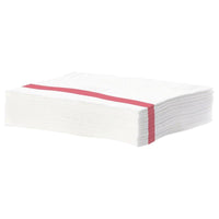 Resembling a bundle of white napkins tied with a red ribbon, the TASKI SUM red disposable microfiber cloths (42x34 cm) remove 99% of bacteria—and are sold by Diversey Deutschland GmbH & Co. OHG in cartons containing 40 packs.