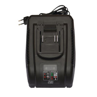 Il set di caricabatterie TASKI Euro (7524166) di Diversey Deutschland GmbH & Co. OHG, progettato per le batterie agli ioni di litio delle macchine per la pulizia, è raffigurato dall’alto con spie luminose e una spina bipolare su sfondo bianco.