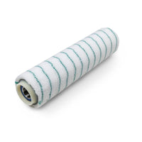 A close-up shows the ULTIMAXX Active Fiber Pad Roller 65 cm Microfiber by Diversey Deutschland GmbH & Co. OHG, with a white cover featuring green diagonal stripes, compatible with the ULTIMAXX 1900 and 2900 (1 piece), on a white background.