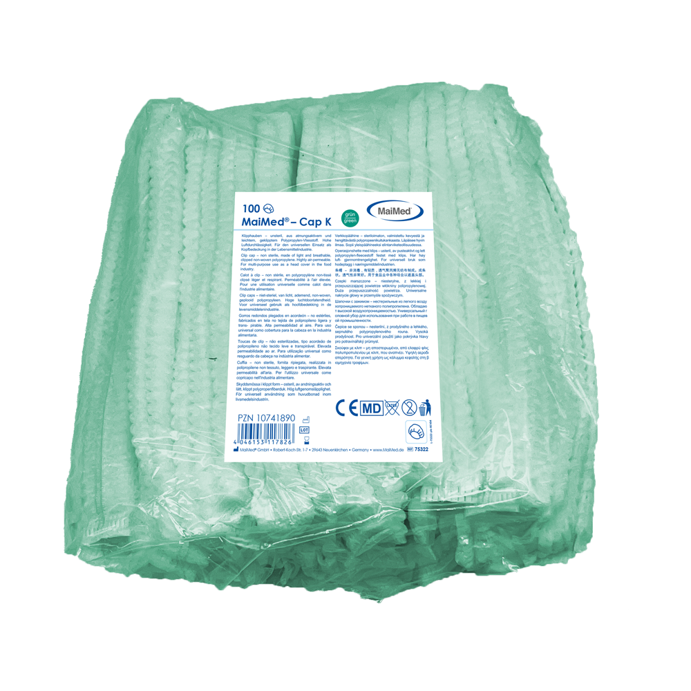 MaiMed-Cap K, cappuccio con clip in PP, 100 pezzi/sacchetto