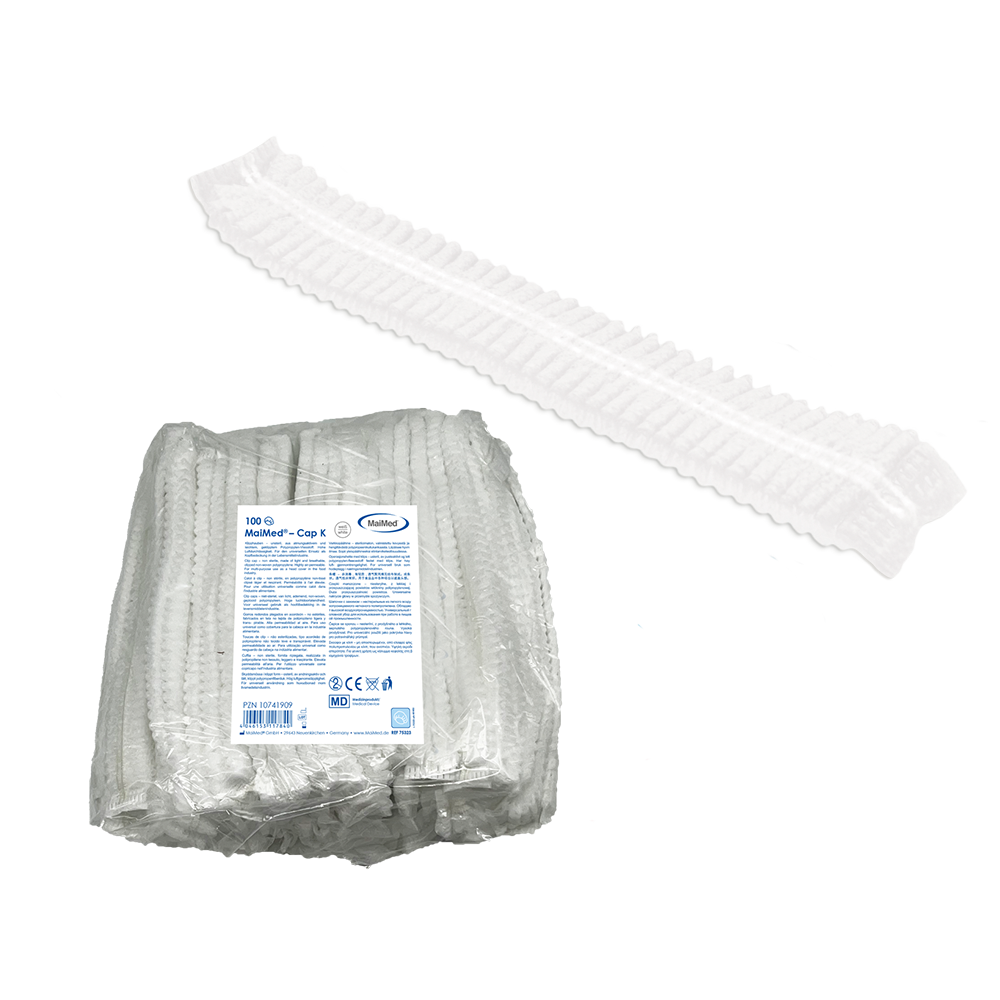 MaiMed-Cap K, cappuccio con clip in PP, 100 pezzi/sacchetto