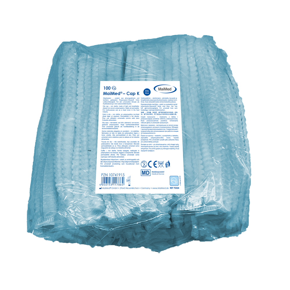 MaiMed-Cap K, cappuccio con clip in PP, 100 pezzi/sacchetto