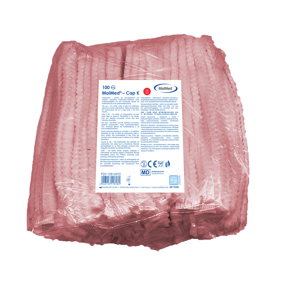 MaiMed-Cap K, cappuccio con clip in PP, 100 pezzi/sacchetto