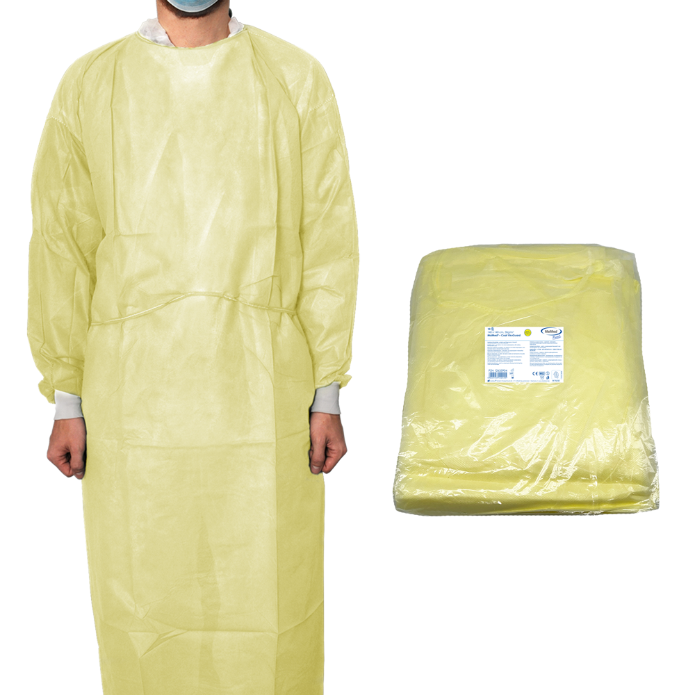 MaiMed-Coat ViruGuard, blouse de protection en polaire, poignets BW jaunes, 140x140cm, 10 pièces/paquet Série : Protect | Paquet (10 pièces)