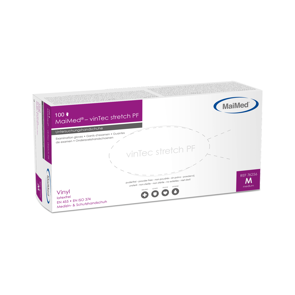 MaiMed-vinTec Stretch PF, guanti da esame in vinile in polvere, non sterili, 100 pezzi/scatola