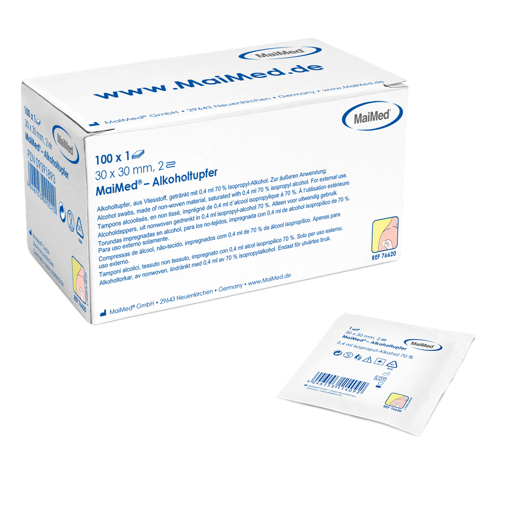 Meditrade alcohol swab 30 x 30 mm white non -woven fabric two -layer | Box (100 pieces)