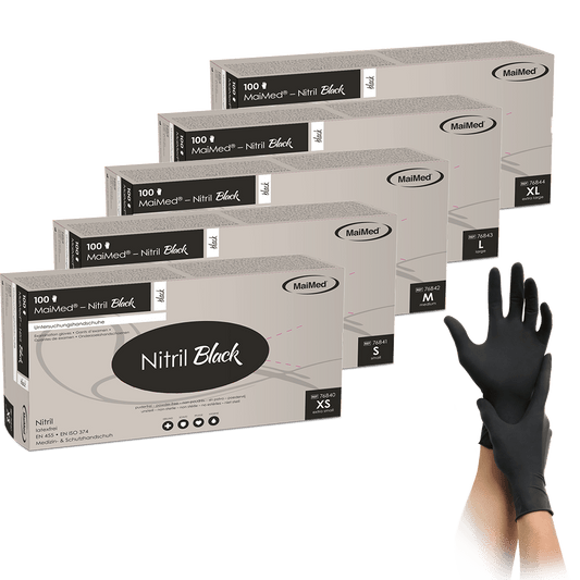 MaiMed-Nitril Black schwarz, unsteril puderfrei, Latexfreie-Handschuhe zu 100 St./Box