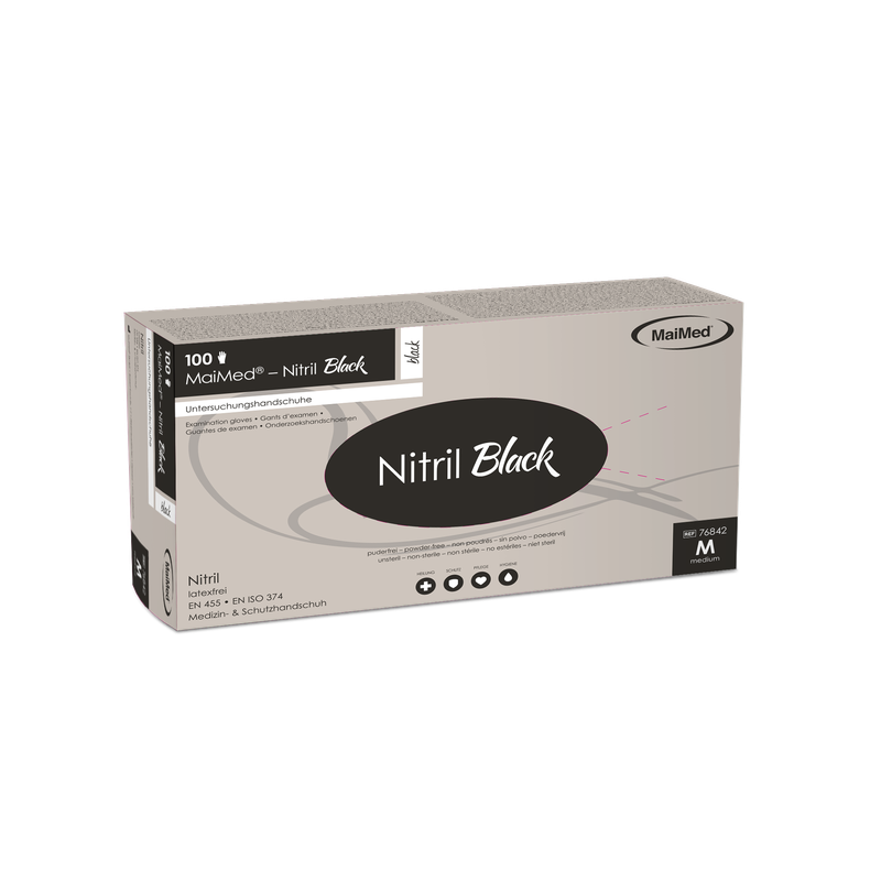 MaiMed-Nitrile Black Guanti neri, non sterili, senza polvere e senza lattice, 100 pezzi/scatola