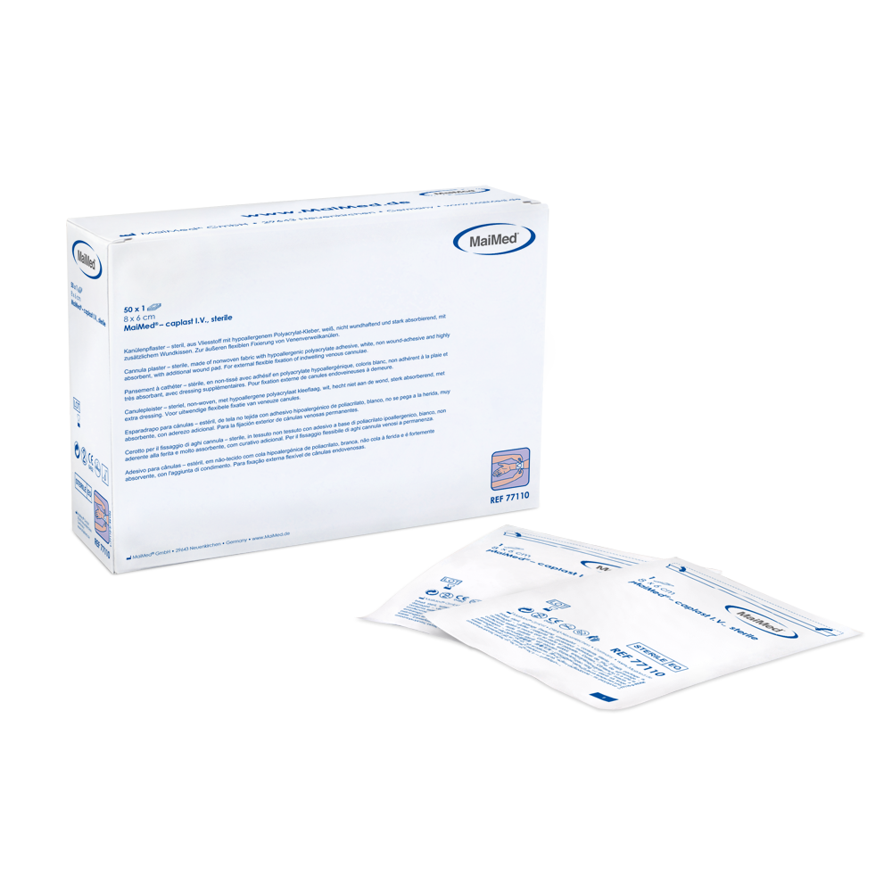 MaiMed-caplast I.V. Cerotto per cannula sterile 8x6 cm con tampone per ferita 50x1 pz/scatola | Scatola (50 pezzi)