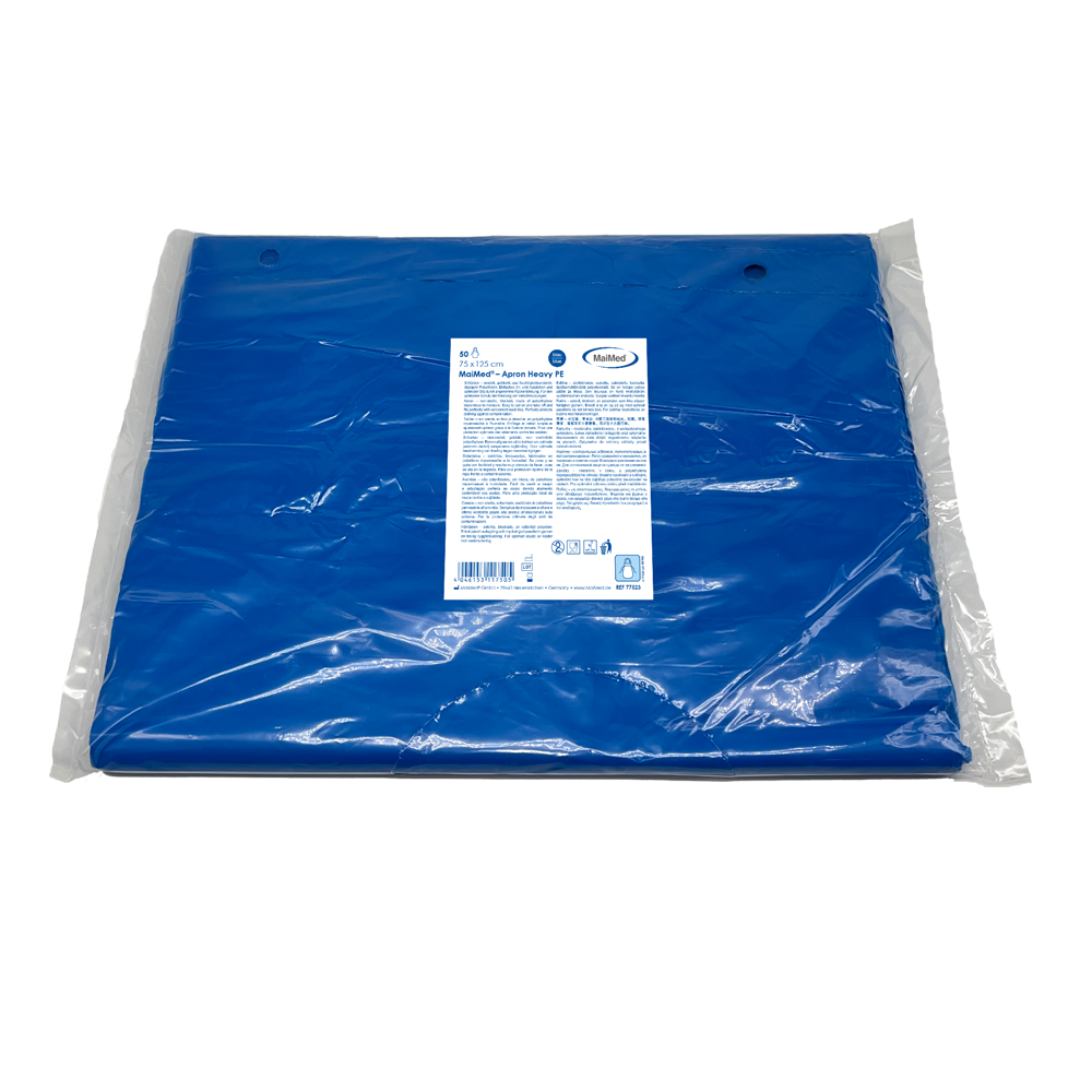 MaiMed-Apron Heavy PE, apron made of PE 75x125cm blue, 50 pieces/pack, blocked, smooth surface | Pack (50 pieces)