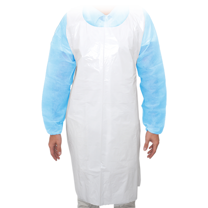 MaiMed-Apron Light PE, Schürze aus PE 75x120cm weiß, 100 St./Pack, geblockt, glatte Oberfläche  | Packung (100 Stück)