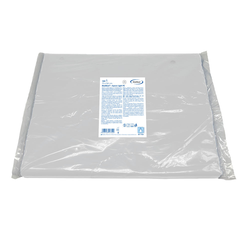 MaiMed-Apron Light PE, Schürze aus PE 75x120cm weiß, 100 St./Pack, geblockt, glatte Oberfläche  | Packung (100 Stück)