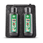 L'armoire chauffante Orkla Wound Care AB pour rinçage oculaire 500x2 (1 paquet) contient deux flacons de rinçage oculaire dans un plateau noir, chacun avec une étiquette verte et un guide illustré - parfait pour le traitement de premiers secours des blessures oculaires.