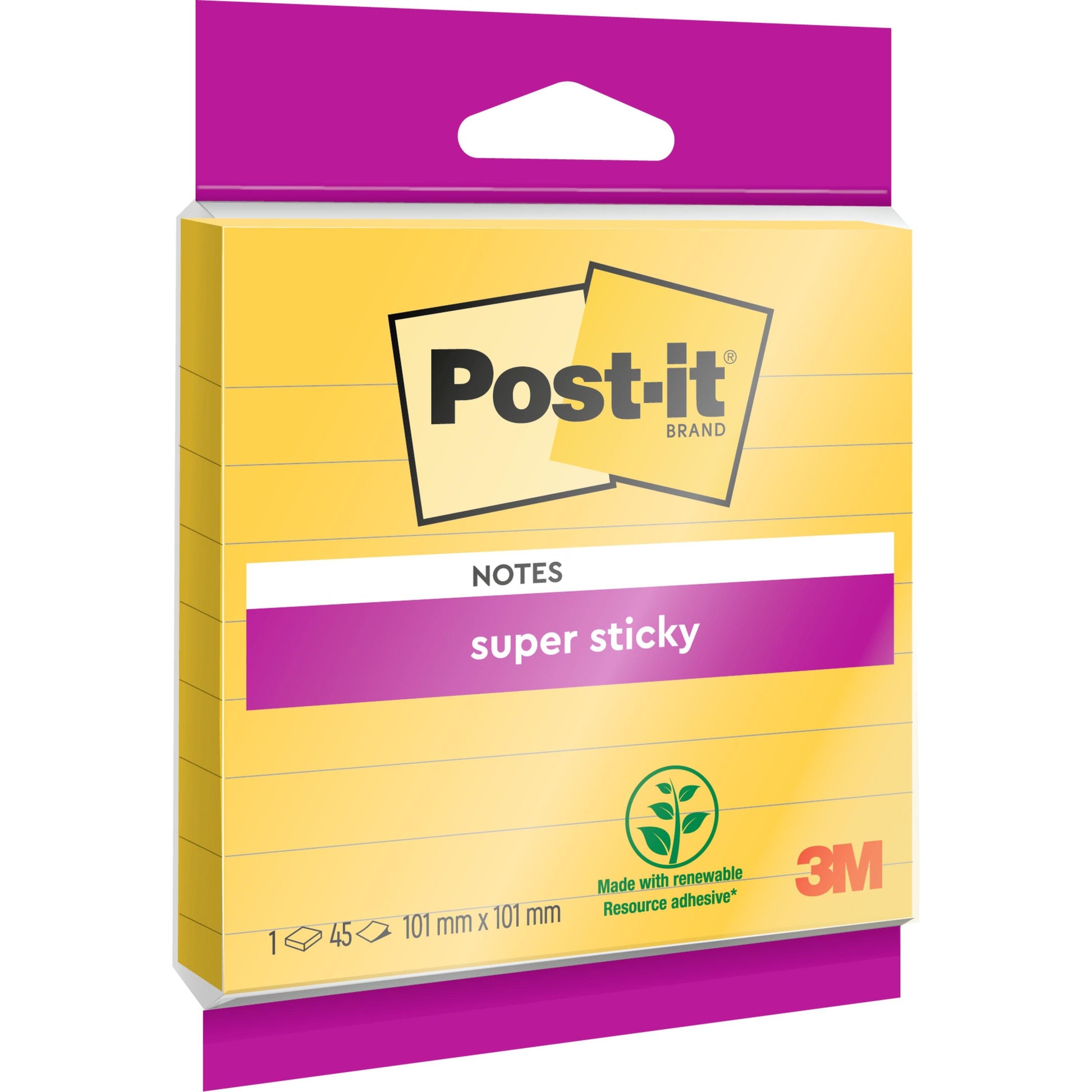 Post-it® Super Sticky Notes von 3M Deutschland GmbH, großformatig und liniert in Gelb, 101 x 101 mm, 45 Blatt pro Block. Aus 100% PEFC-zertifiziertem Papier-ideal für Ihr Büro. Eine Packung (1 Stück).