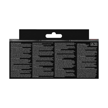 Das Bild zeigt die Rückseite einer 3M™ Cool Flow™ Partikelmaske 8833, FFP3, mit Ventil, 2er-Packung von 3M Deutschland GmbH, mit mehrsprachiger Anleitung und Sicherheitshinweisen in dichter weißer Schrift auf meist schwarzer Verpackung.