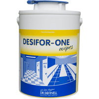 Un contenitore contenente Dr. Schnell DESIFOR-ONE WIPES: secchio con coperchio (1 pezzo) della DR.SCHNELL GmbH & Co. KGaA, adatto alle salviette in tessuto non tessuto e ideale per la disinfezione rapida nelle strutture sanitarie.