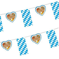 Decorate your Bavarian party with the PAPSTAR GmbH Paper Flag Garland (4 m) featuring a blue-and-white diamond-patterned flag and heart accents with "Greetings from Oktoberfest"—the perfect garland (1 piece) for Oktoberfest decorations!