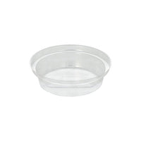 The round Starpak “Hurricane” insert is a small, transparent plastic container made of recyclable PET, measuring 9 cm in diameter and 2.2 cm in height, with smooth sides and no lid. The package contains 50 pieces. Image shown on a white background.