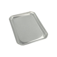 I vassoi da portata Starpak 5, in alluminio, rettangolari, da 35 cm x 26 cm, sono vassoi rettangolari in alluminio con bordo leggermente rialzato e fondo strutturato, ideali per la ristorazione, confezionati in modo igienico in pellicola termoretraibile.