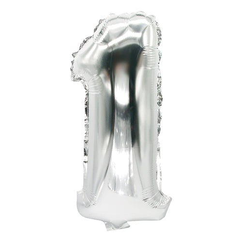 Le ballon en aluminium PAPSTAR (35 x 20 cm) en argent de la PAPSTAR GmbH, en forme de chiffre un et photographié sur un fond blanc - idéal comme décoration élégante pour toute occasion spéciale.