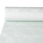La nappe en papier avec gaufrage damassé en blanc (50 m x 0,8 m, 1 rouleau) de PAPSTAR GmbH présente son motif discret - parfait pour une décoration de table élégante.