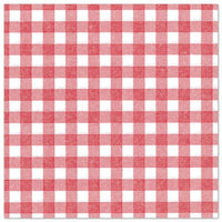 Ein quadratisches Tuch mit rot-weißem Gingham-Muster passt perfekt zu den PAPSTAR GmbH 50 Servietten "ROYAL Collection" 1/4-Falz 40 x 40 cm rot.