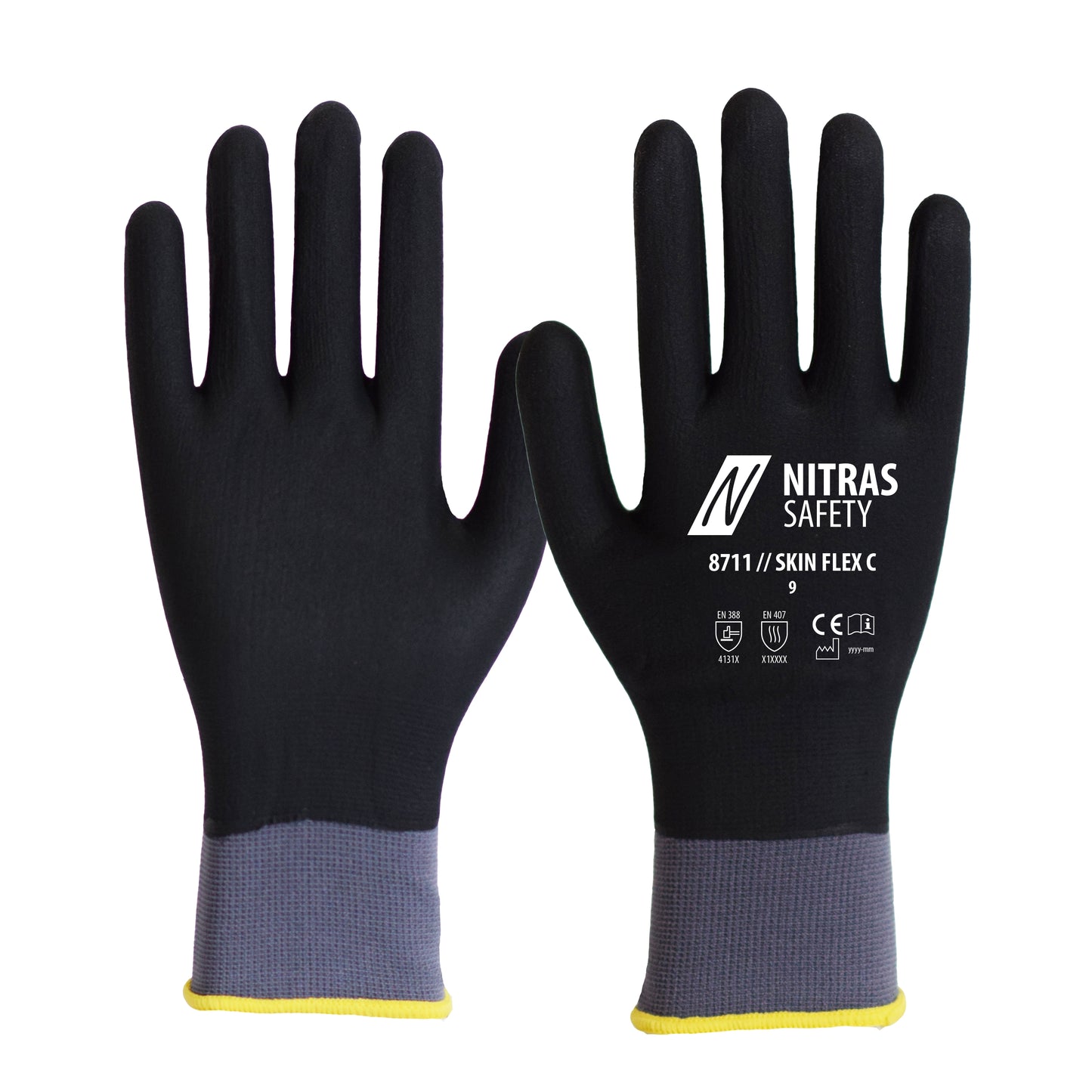 NITRAS SKIN FLEX 3D, gants de montage, gris/noir
