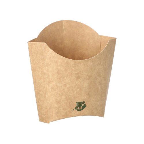 La PAPSTAR boîte à frites (11x11,5 cm) en brun, en carton durable avec "100% équitable" en vert sur le devant, est parfaite pour les restaurants de fast-food. Paquet de 80 pièces de PAPSTAR GmbH.