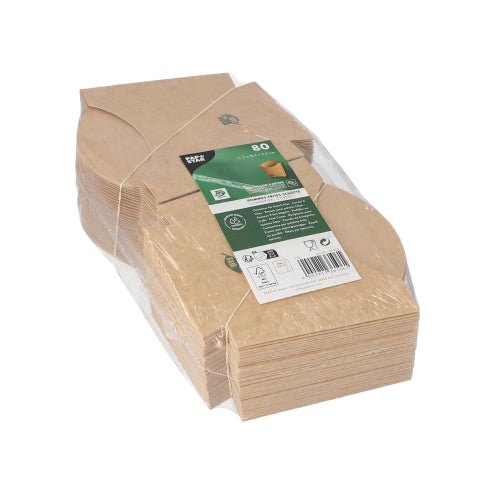 PAPSTAR boîte à frites (80 pièces), brun, 11x11,5 cm, en carton 100% équitable de PAPSTAR GmbH, emballée dans un film transparent. Inclus étiquette verte et blanche avec infos produit - idéal pour les restaurants de fast-food.