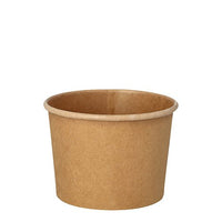 An eco-friendly, brown, round soup mug from PAPSTAR GmbH (9.8 cm), ideal for soups and snacks, with a rolled rim. Packaging unit: 25 pieces. Photographed against a white background.