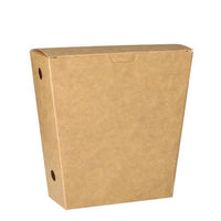 A brown "PAPSTAR "Pure" French fry container with a hinged lid, eco-friendly, and two side handle holes from PAPSTAR GmbH (50 pieces), photographed against a white background.
