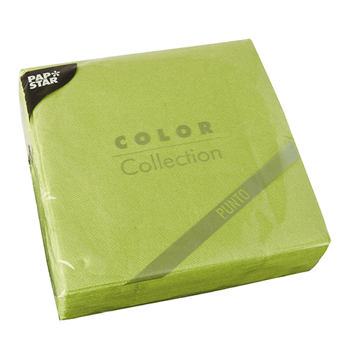 Eine versiegelte Packung mit 30 PAPSTAR-Servietten, 2-lagig „PUNTO“ (38 x 38 cm, 1/4-Falz) der PAPSTAR GmbH, mit Punktemuster und in transparenter Folie verpackt.