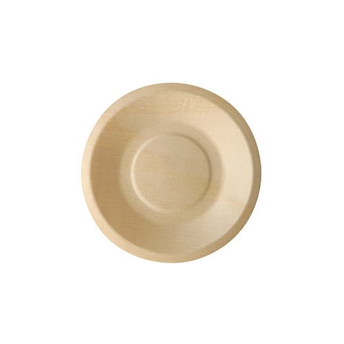 Der PAPSTAR 50 Fingerfood-Teller aus Holz „pure“ von PAPSTAR GmbH: rund, flach und umweltfreundlich, fotografiert von oben auf schlicht weißem Hintergrund.
