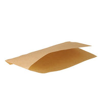A PAPSTAR "Pure" Hot Dog Bags, 18x11 cm, brown, grease-proof | Shrink Wrap (1,000 pieces) Cover of the PAPSTAR The GmbH is partially open on a white surface; the brown flap is raised.