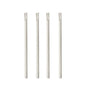Four white PAPSTAR straws with spoon attachment made of paper (20 cm, Ø 8 mm, 100 pieces) stand upright in a row against a white background; each straw has a slanted cut at the tip.