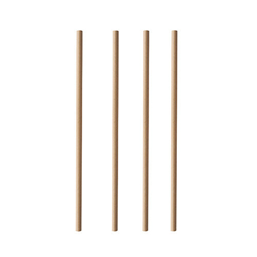 Vier PAPSTAR 100 Trinkhalme aus Papier „pure“ (Ø 6 mm, 20 cm, PAPSTAR GmbH) stehen vertikal in einer Reihe auf weißem Hintergrund.