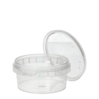 Il vasetto per specialità gastronomiche Starpak 38 è un contenitore rotondo e trasparente in PP da 180 ml (Ø 9,5 cm, altezza 4,5 cm) dotato di chiusura di sicurezza e pellicola termoretraibile, ideale per la presentazione o la conservazione di specialità gastronomiche. Il set contiene 38 pezzi.