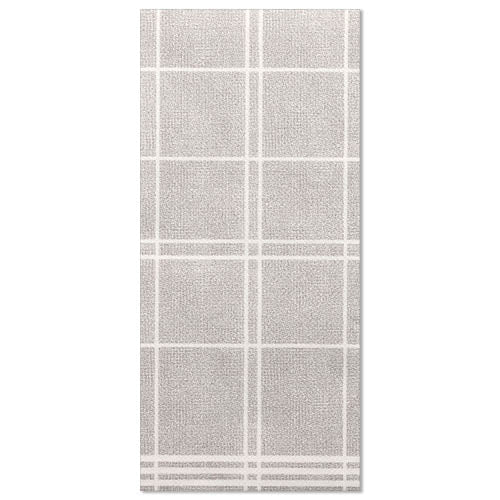 I 50 tovaglioli PAPSTAR della "ROYAL Collection" 1/6 piegatura 48x33 cm "Kitchen Craft" presentano un elegante design rettangolare grigio con motivo a griglia bianca e bordi incorniciati - perfetti per migliorare la decorazione della tua tavola.