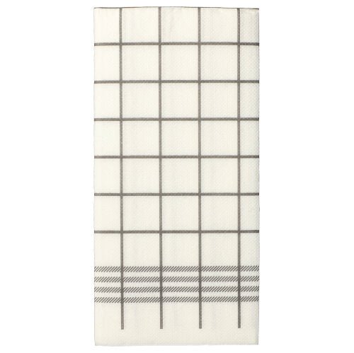 Un tovagliolo bianco a 2 strati "Kitchen Towel" con griglia grigia e linee diagonali, simile ai PAPSTAR 30 tovaglioli "PUNTO" piegatura 1/8, 39x40cm, microgoffrati della PAPSTAR GmbH.