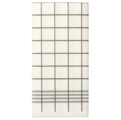 Un tovagliolo bianco a 2 strati "Kitchen Towel" con griglia grigia e linee diagonali, simile ai PAPSTAR 30 tovaglioli "PUNTO" piegatura 1/8, 39x40cm, microgoffrati della PAPSTAR GmbH.