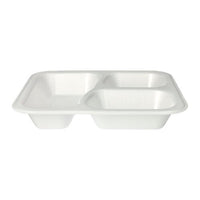 The Starpak 100 sealable trays are white, laminated XPS food trays with three compartments (925 ml, 4.2 x 21.2 x 25 cm), ideal for separating foods. Sold in packs of 100 in a plastic bag.