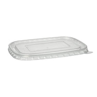 Il coperchio Starpak 25 per vasetti da imballaggio in PP, di forma rettangolare (1 cm x 17,3 cm x 12,3 cm) in pellicola trasparente, è raffigurato su uno sfondo bianco. Il coperchio è di colore trasparente, presenta un bordo leggermente rialzato e una parte centrale piatta.