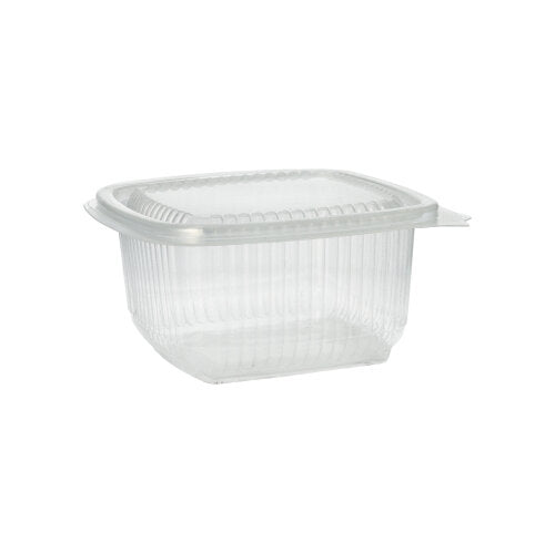 Le gobelet d'emballage Starpak 100 avec couvercles à charnière, un gobelet transparent, rectangulaire en polypropylène de la marque Starpak, est représenté sur fond blanc.