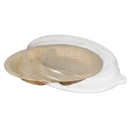 Das Starpak Kombipack enthält 10 Teller aus Palmblatt, 2-geteilt, 300 ml, Ø 23 cm · 5,3 cm mit klarem rPET-Deckel – praktisch und nachhaltig für Lebensmittelpräsentation oder -verpackung.