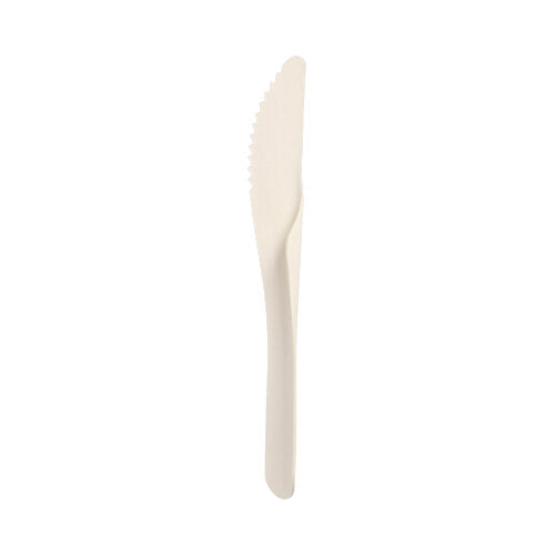 A single white PAPSTAR knife "pure" 18.6 cm from PAPSTAR GmbH, ideal for parties and events, stands upright against a plain white background.