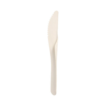 A single white PAPSTAR knife "pure" 18.6 cm from PAPSTAR GmbH, ideal for parties and events, stands upright against a plain white background.